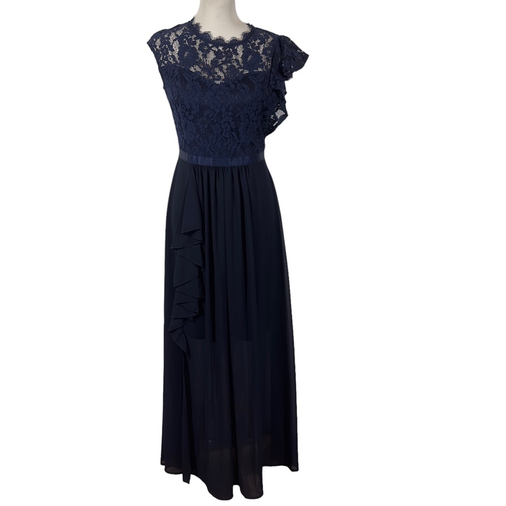 Sleeveless Lace Stitching Side Slit Tunic Ruffles Long Dress Cocktail Dress Sz M